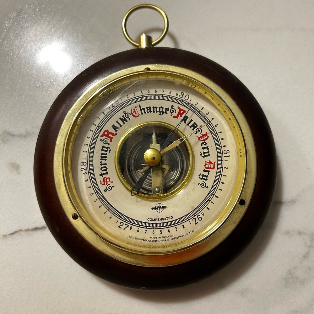 Vintage ATCO Germany barometer - wood with gold/brass accents